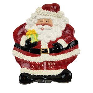 Fitz & Floyd Santa Plate 2005 Christmas Holiday Original Box Handcrafted Ceramic